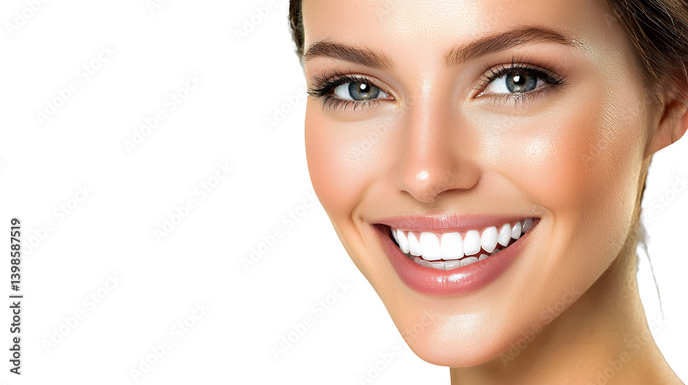 Fototapeta premium close - up portrait of a young woman smiling with white makeup on photo on a transparent background, PNG image, PNG file, Generative art.