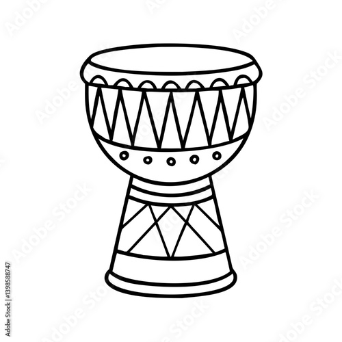 A Hand Drawn Outline Illustration of an African Djembe Drum Musical Instrument