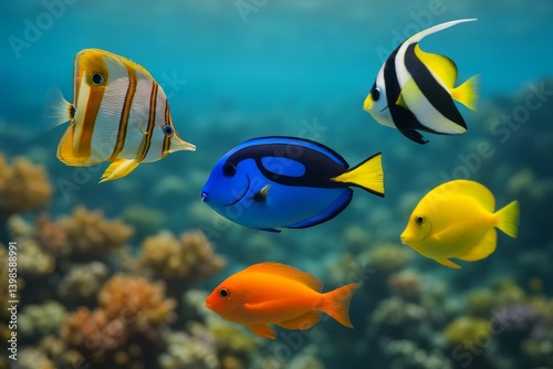 Colorful Tropical Fish Swimming in a Vibrant Coral Reef During the Day