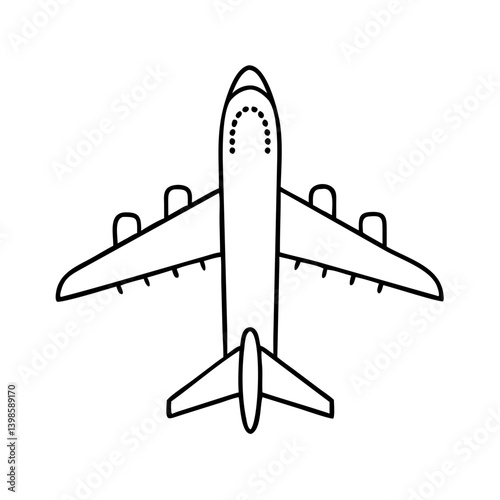 Simple Line Drawing of a Passenger Airplane Viewed from Above