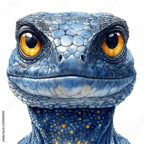Nile monitor, watercolor illustration, isolated on a white background.


