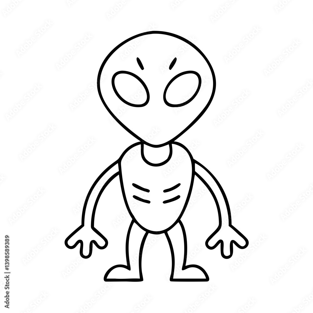 Obraz premium A Simple Line Drawing of a Cute Gray Alien Character