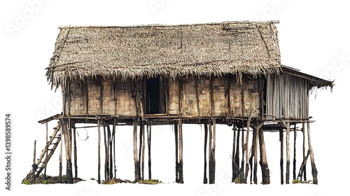 an old hut on stilts isolated on a transparent background, PNG image, PNG file, Generative art.