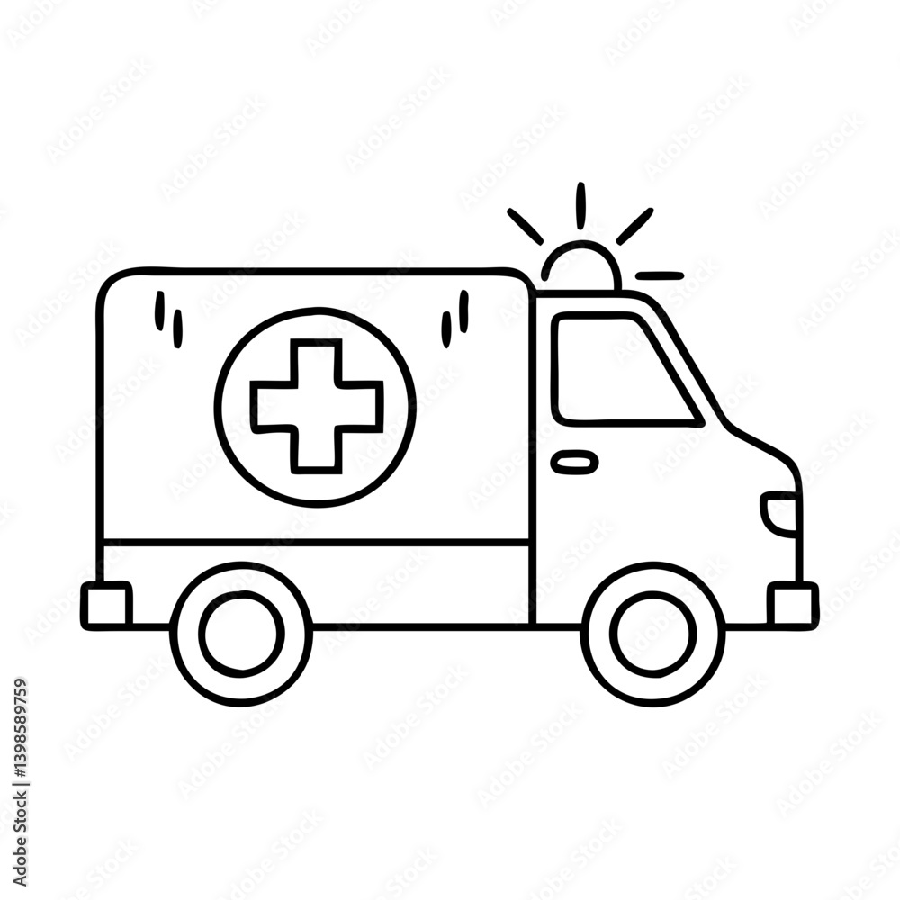 Fototapeta premium A Simple Line Drawing of an Ambulance Emergency Vehicle with a Medical Cross