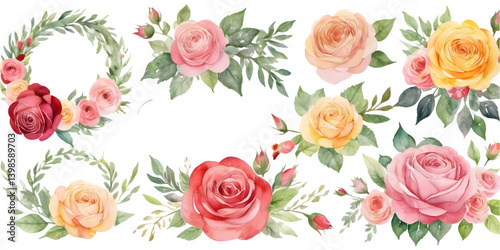 Wallpaper Mural watercolor pink roses clipart, set of roses clipart, roses wreath clipart, watercolor rose wreath clipart on white background, PNG roses clipart Torontodigital.ca