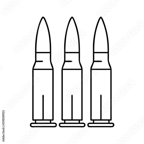 Three Bullet Cartridge Cases in a Row Simple Line Art Graphic Design
