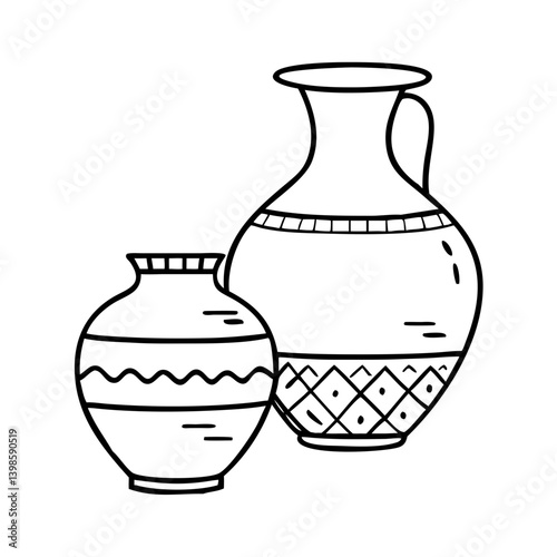 A Pair of Decorative Hand Drawn Pottery Vases with Ethnic Patterns