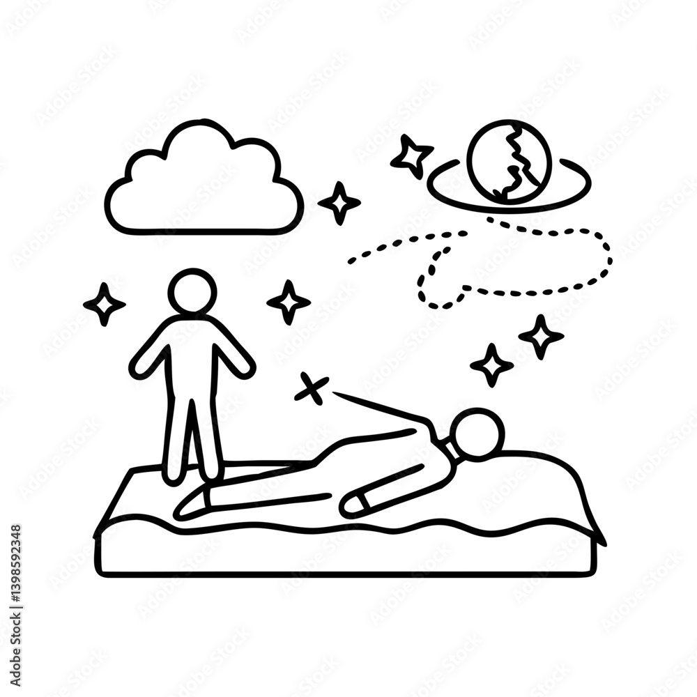 Astral Projection Out of Body Experience Spiritual Journey Lucid Dreaming Sleep Person Floating Over Bed Astral Projection Out of Body Experience Spiritual Journey Lucid Dreaming Sleep Person Floating Over Bed