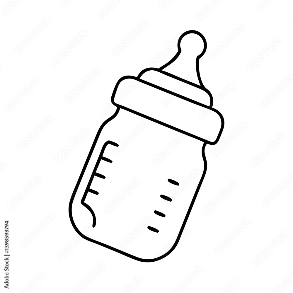 Line art illustration of a baby bottle for infant feeding and nourishment Line art illustration of a baby bottle for infant feeding and nourishment
