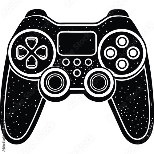 Stylized Black and White Game Controller with Circular Designs and Speckled Texture
