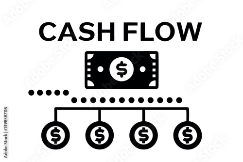 Cash flow and financial growth shown through graph arrows and dollar symbols for business and finance
