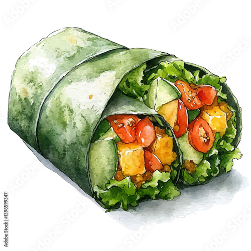 Naan Roll, watercolor vector, isolated on a white background.