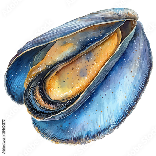 Mussel, watercolor illustration, isolated on a white background.

