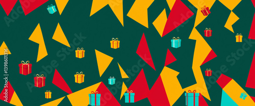 festive pattern with gifts and geometric shapes