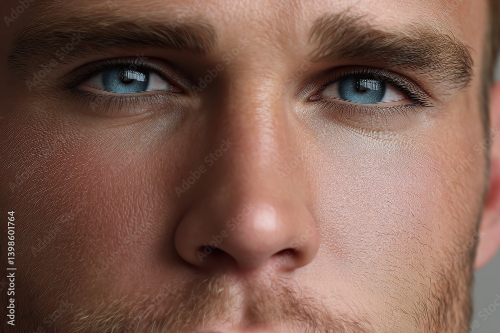 Naklejka premium Close-up portrait of a man with striking blue eyes and defined facial features