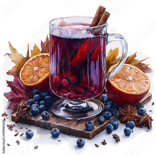 Mulled Wine, watercolor illustration, isolated on a white background.

