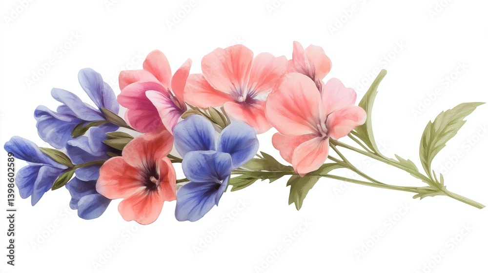 custom made wallpaper toronto digitalVintage watercolor bouquet of pink and blue flowers, evoking timeless elegance and delicate charm