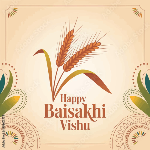 Vaisakhi Baisakhi Vishu Festival Vector Illustration with Traditional Celebration Elements
