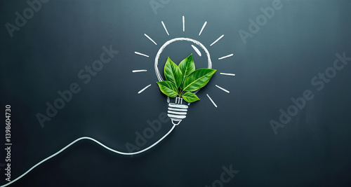 Sustainable energy concept represented by a lightbulb shape made of green leaves showcasing environmental awareness.

