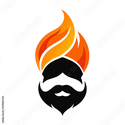 "Mustache and Turban with Fire Logo Icon – Cultural and Fiery Identity Design"