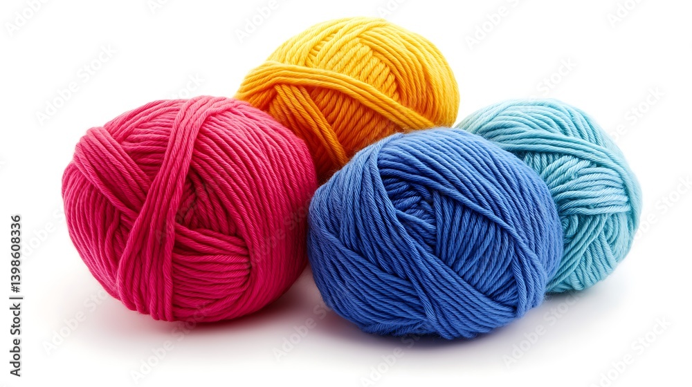 A group of colorful yarn balls on a white background close up view A group of colorful yarn balls on a white background close up view