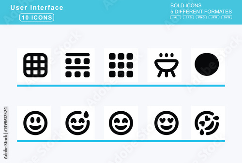 Set of 5 bold user interface icons, file, import, icon, flat, vector, invoice, dollar, medical, -2, minus, pdf, powerpoint