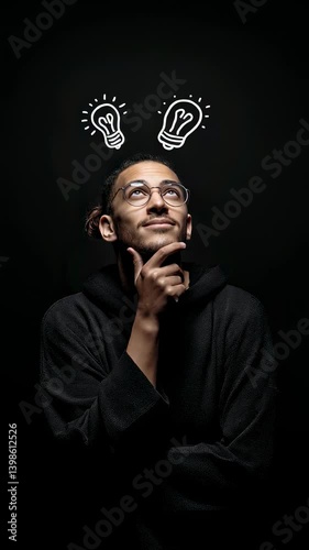 A man thinking with light bulb  animation above.