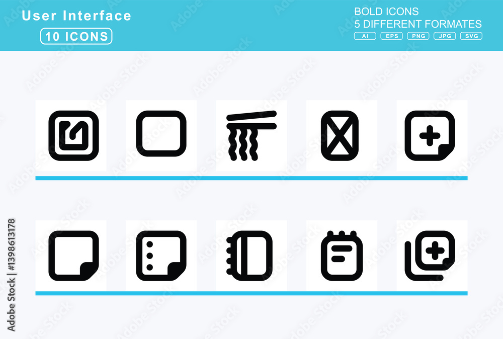 Set of 5 bold user interface icons, light, switch, icon, flat, vector, off, on, line, width, link, -2, horizontal, slash Set of 5 bold user interface icons, light, switch, icon, flat, vector, off, on, line, width, link, -2, horizontal, slash