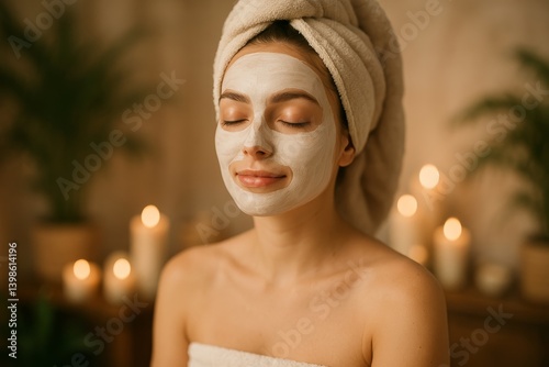 Woman Relaxing With Face Mask in Serene Spa Setting During Daytime