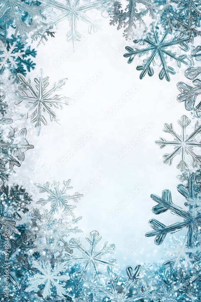 Nature-inspired border with tranquil crystal snow resting along sides