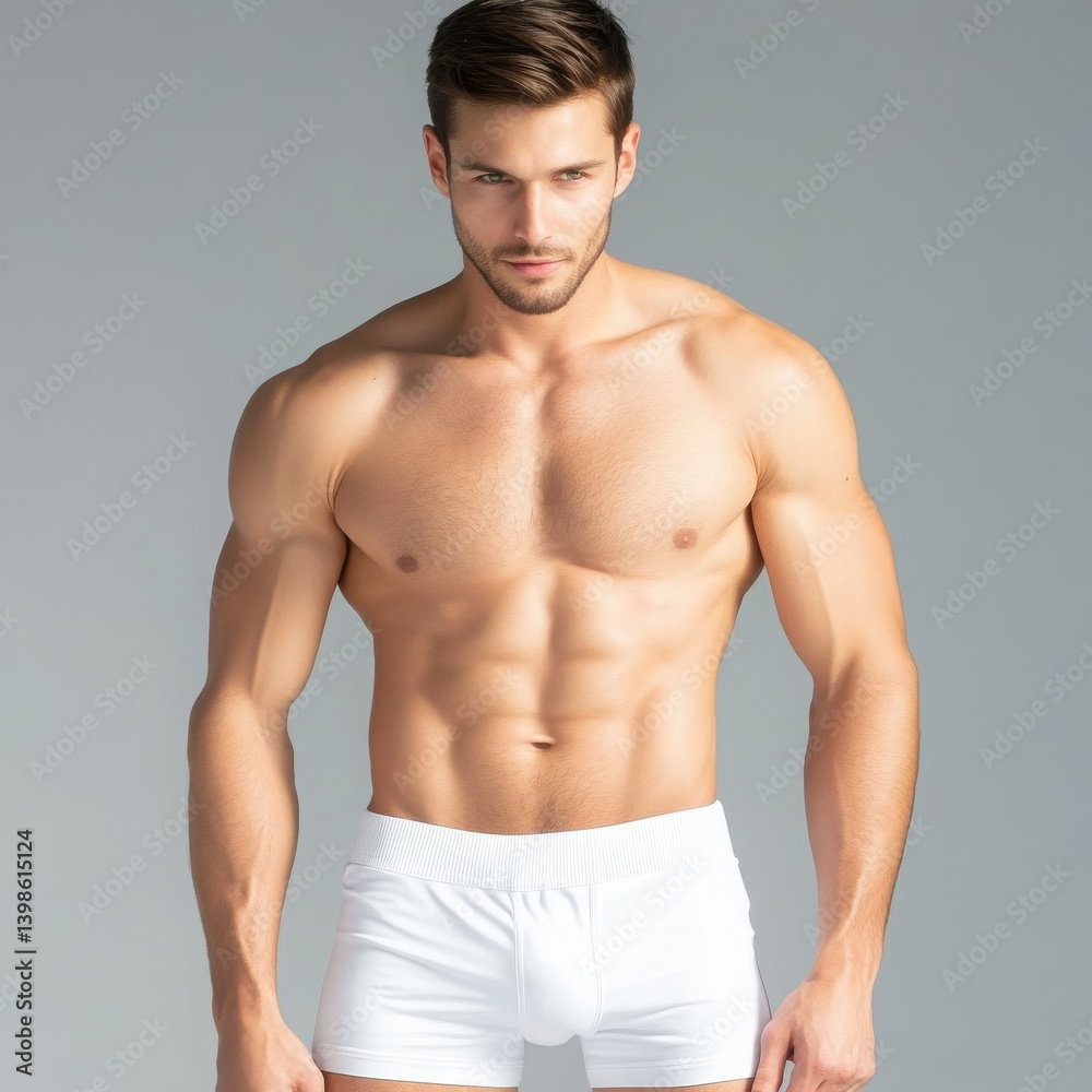 Fototapeta premium Fit man showing confidence and fitness in studio.