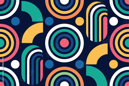Abstract Geometric Pattern on Dark Background with Circles and Arcs Design