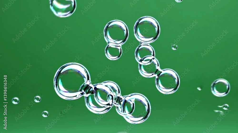 Flying soap bubbles motion graphics with green screen background. Realistic flying bubbles on green screen background. Floating around