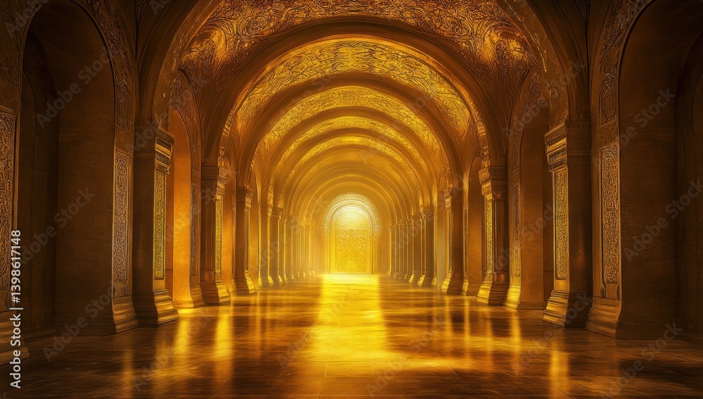 Fototapeta premium Golden Palace Hallway: A Pathway to Enlightenment