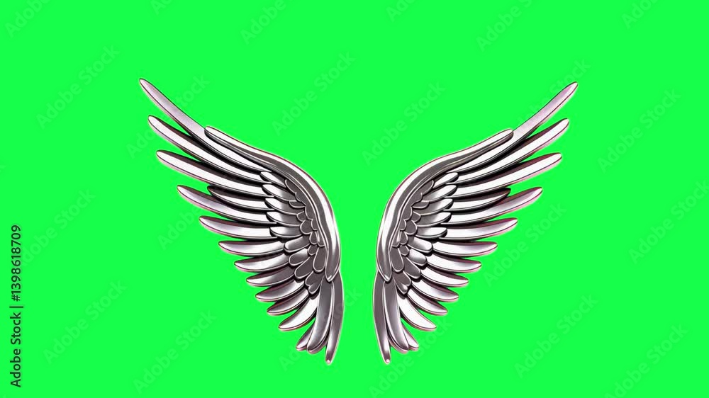 Silver wings animation, transparent 4K video, green screen Silver wings animation, transparent 4K video, green screen