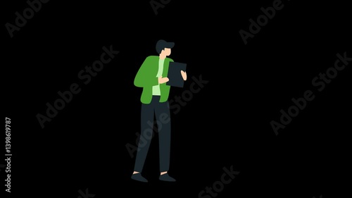 2d animation Man character person standing while explaining. Alpha channel or transparent background