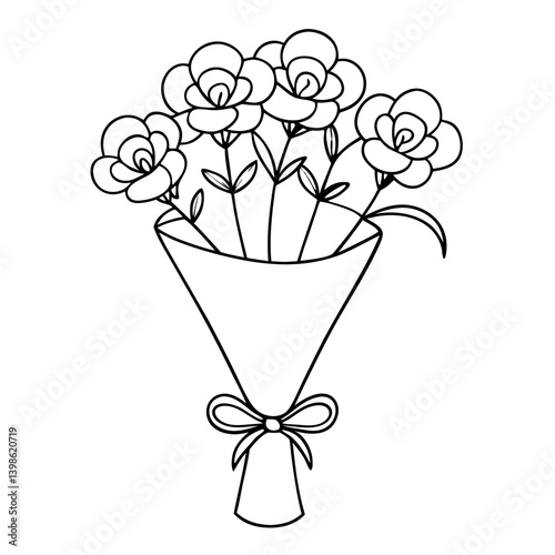 Gift Bouquet of Flowers Outline Coloring Book Page for Creativity and Relaxation