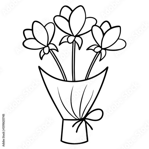 Gift Bouquet of Flowers Outline Coloring Book Page for Creativity and Relaxation