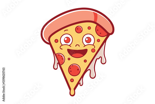 Cheerful Pizza Slice Cartoon with Pepperoni and Cheese on Transparent Background