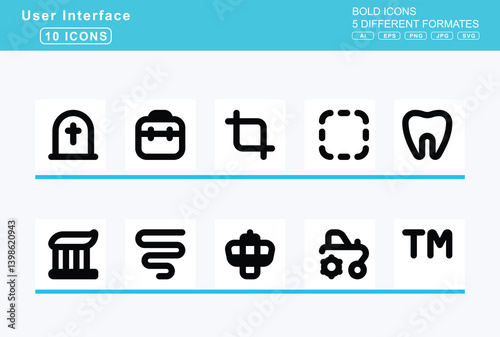 Set of 5 bold user interface icons, sparkles, icon, flat, vector, speaker, speakers, sphere, spider, web, spinner, split, splotch