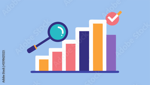 Predictive Analysis A magnifying glass over a bar chart filled with health metrics with an upward arrow indicating potential future risks being analyzed by AI.