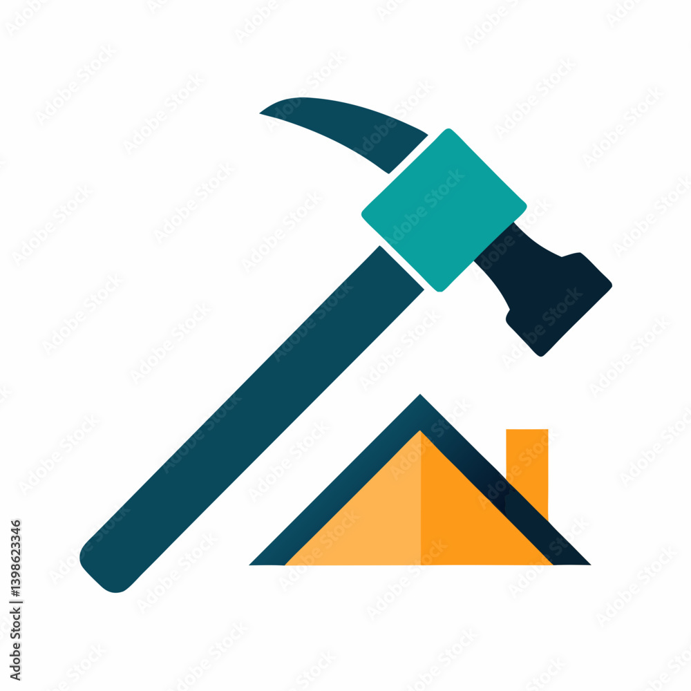 Hammer with House Logo Icon for Construction, Home Building, and Renovation on White Background Hammer with House Logo Icon for Construction, Home Building, and Renovation on White Background