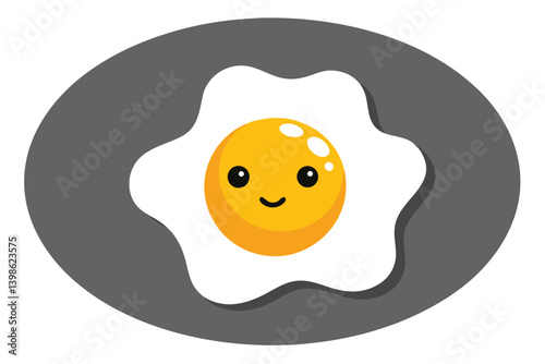 Cute Smiley Egg Icon with White and Yellow yolk on Gray Circle Background