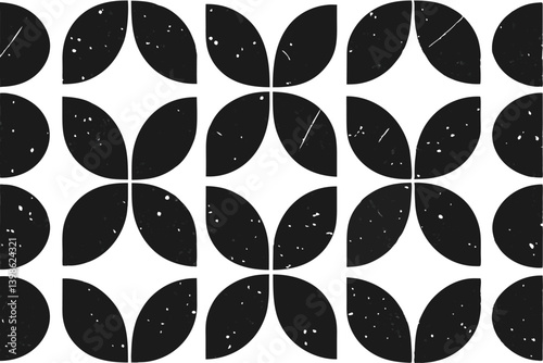 Distressed Black Petals Pattern Texture Seamless Design with White Accents