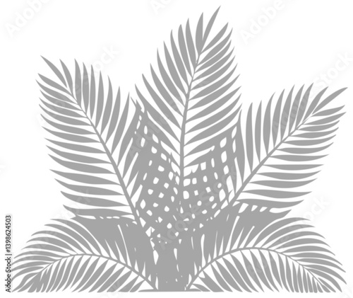 Motif de feuilles de palmier grises sur fond clair, illustration botanique minimaliste, design tropical épuré, ambiance naturelle et douce