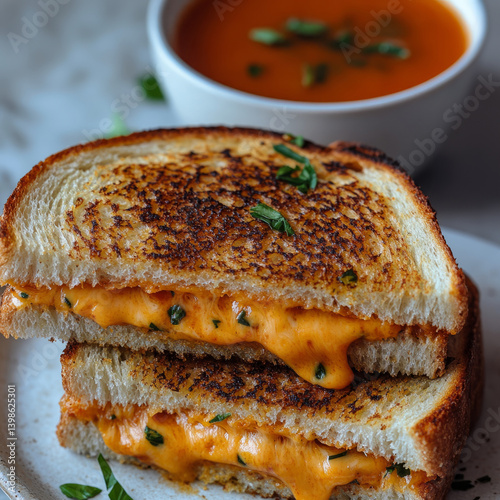 Wallpaper Mural Grilled cheese sandwich with herbs and tomato soup on the side. Torontodigital.ca