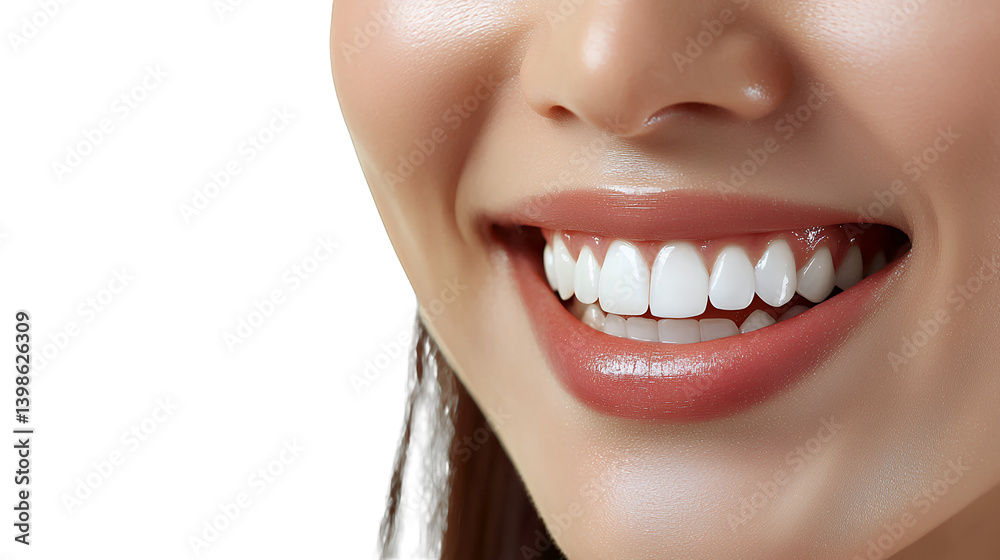 Fototapeta premium close up of a young woman smiling with perfect white teeth and a beautiful smile photo on a transparent background, PNG image, PNG file, Generative art.