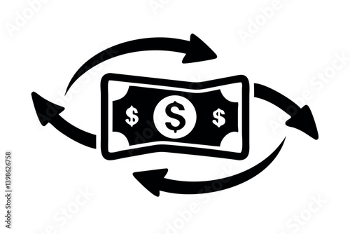 Illustration of money flow with dollar bills and arrows showing cash movement in a cycle