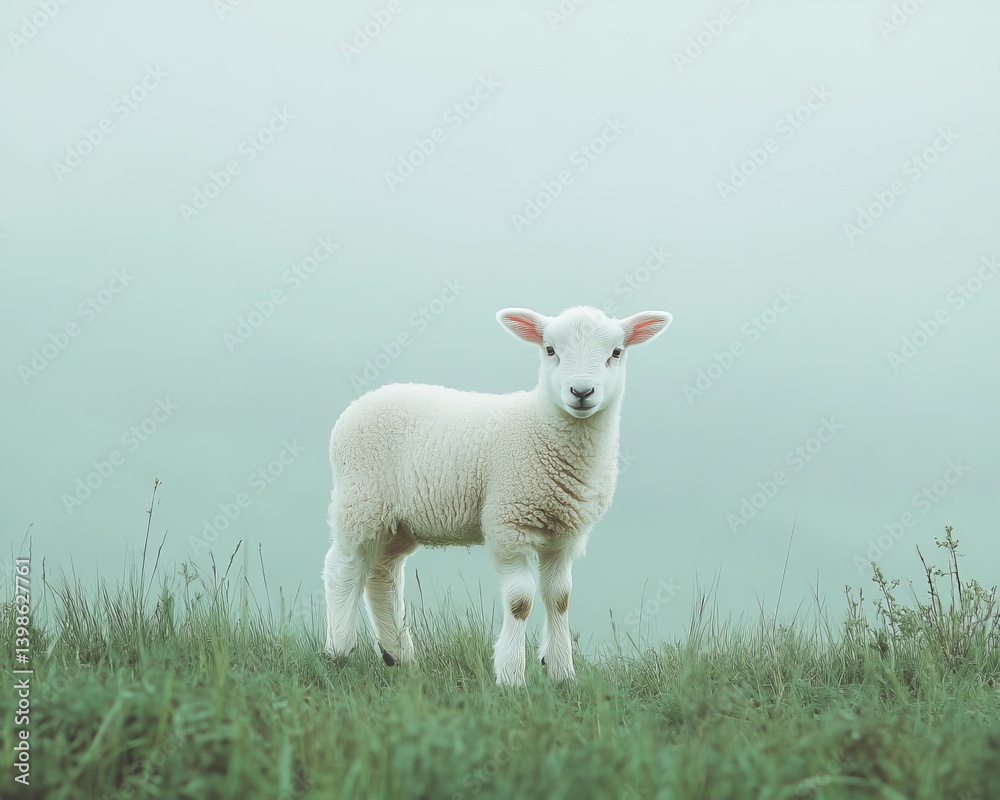 Minimalist Single Lamb on Grass Minimalist Single Lamb on Grass