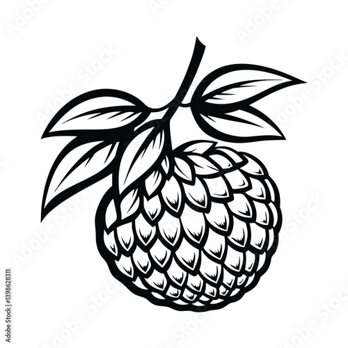Black and White Hop Cone Branch, Isolated Beer Ingredient, Traditional Brew Element